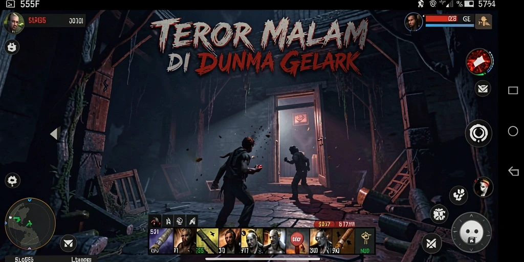 Tampilan gameplay 555F yang menegangkan dan atmosfer Horror yang mencekam.