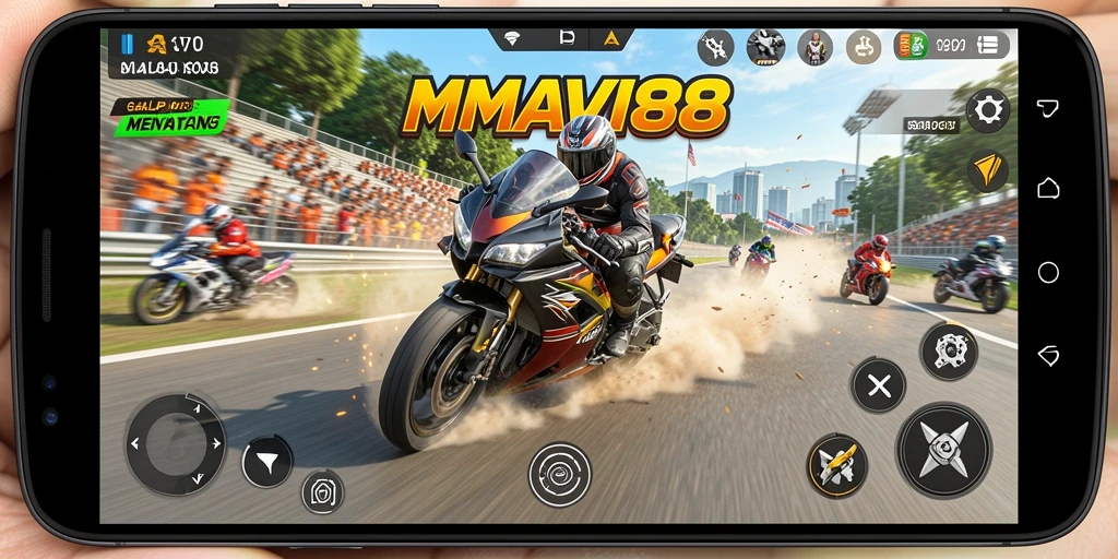 Tampilan gameplay balap motor yang seru dan mendebarkan.