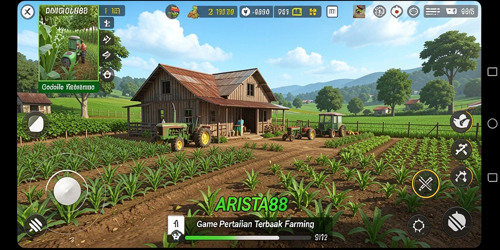 Screenshot gameplay ARISTA88 yang menunjukkan aktivitas bercocok tanam.