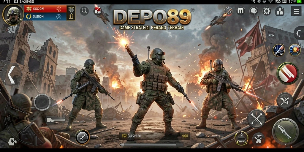 Screenshot DEPO89 menampilkan pertempuran strategi yang intens.