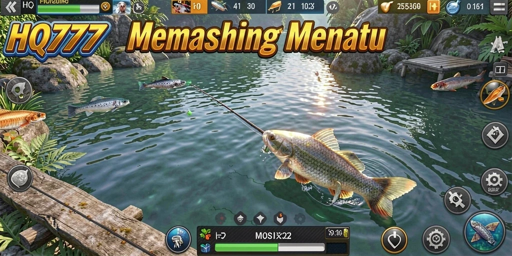 Screenshot utama HQ777 menampilkan aksi memancing yang mendebarkan dan penuh warna.