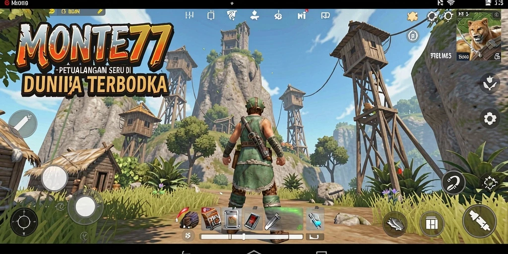 Tampilan menarik dari gameplay MONTE77 di dunia terbuka.