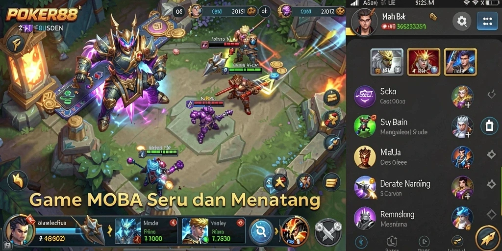 Screenshot gameplay POKER88 yang menampilkan pertarungan seru di arena MOBA.