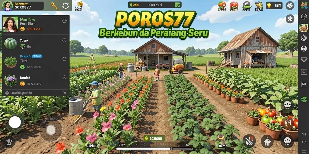 Tangkapan layar gameplay POROS77 dengan aktivitas pertanian yang mengasyikkan.