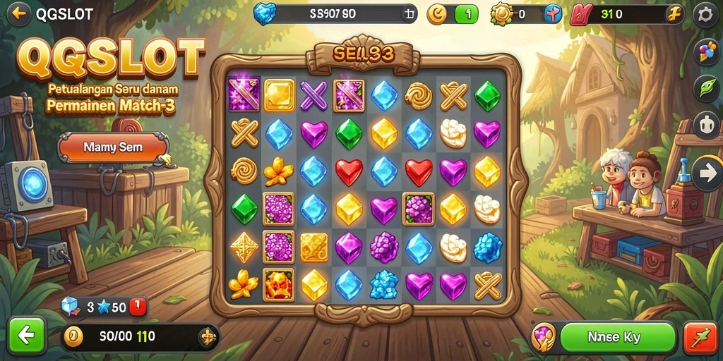 Screenshot menunjukkan pemain mencocokkan simbol dalam gameplay Match-3 yang seru.