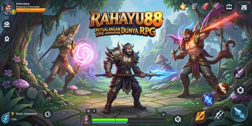 Tangkapan layar utama RAHAYU88 menampilkan pertarungan seru dalam dunia fantasy RPG.