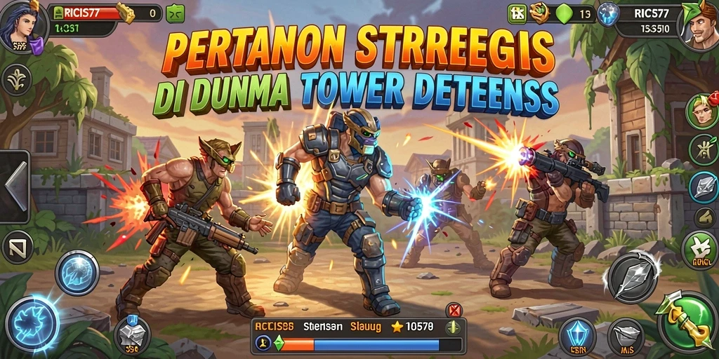 Screenshot gameplay RICIS77 menampilkan strategi menara dalam aksi.